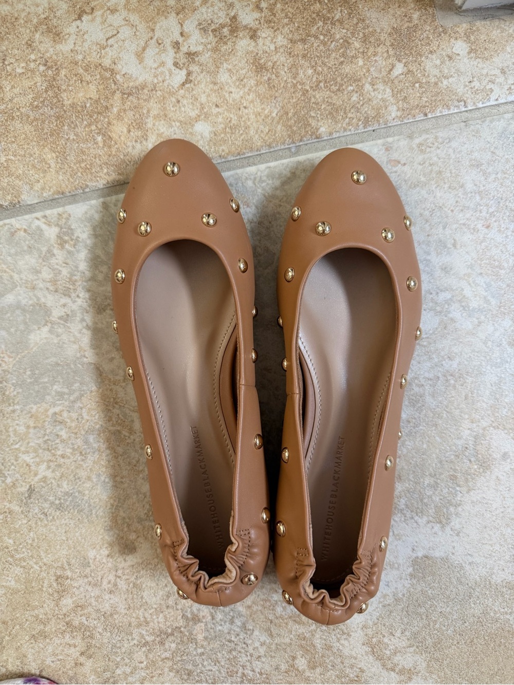 Studded Tan Ballet Flats - White House Black Market SZ 7 runs small IMO